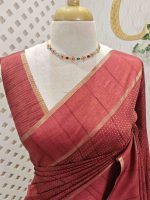 Soft silk saree with dotted lines on the body and with simple plain boarder - Image 2