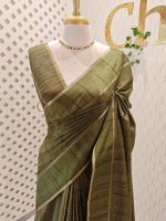 Soft silk saree with dotted lines on the body and with simple plain boarder - Image 7