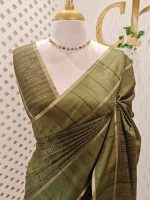 Soft silk saree with dotted lines on the body and with simple plain boarder - Image 8