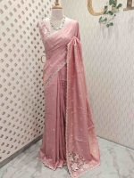 Semi Tussur saree with small motif all over the body and cut work on pallu along with scallop - Image 22