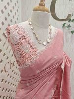 Semi Tussur saree with small motif all over the body and cut work on pallu along with scallop - Image 20
