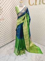 Tussar banarasi double shade with double boarder -sea green + sea blue - Image 9