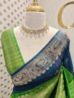 Tussar banarasi double shade with double boarder -sea green + sea blue - Image 8