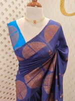 Tussar banarasi with dotted round buttas,big round brocade design and contrast blouse