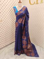 Tussar banarasi with dotted round buttas,big round brocade design and contrast blouse - Image 3