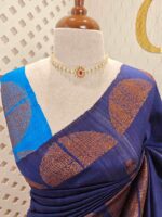 Tussar banarasi with dotted round buttas,big round brocade design and contrast blouse - Image 2