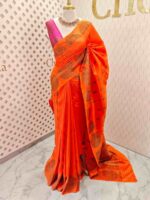 Tussar banarasi with dotted round buttas,big round brocade design and contrast blouse - Image 6