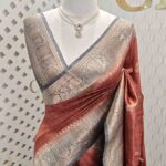 Tussar banarasi with spiar shape buttas and contrast border