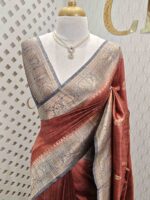 Tussar banarasi with spiar shape buttas and contrast border