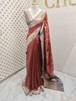 Tussar banarasi with spiar shape buttas and contrast border - Image 3