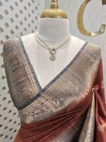 Tussar banarasi with spiar shape buttas and contrast border - Image 2