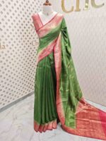 Tussar banarasi with spiar shape buttas and contrast border - Image 6