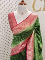 Tussar banarasi with spiar shape buttas and contrast border - Image 4