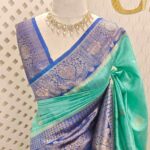 Tussar banarasi with flower buttas and contrast blouse and border