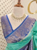 Tussar banarasi with flower buttas and contrast blouse and border - Image 2