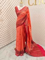 Tussar banarasi with flower buttas and contrast blouse and border - Image 9