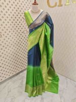 Tussar banarasi with double shade and flower buttas - Image 3
