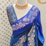 Tussar banarasi with double shade and flower plant like border design