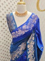 Tussar banarasi with double shade and flower plant like border design