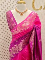Tussar banarasi with double shade and flower plant like border design - Image 4