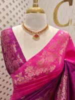 Tussar banarasi with double shade and flower plant like border design - Image 5