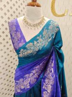 Tussar banarasi with double shade and flower plant like border design - Image 7