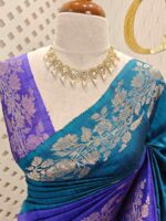 Tussar banarasi with double shade and flower plant like border design - Image 8
