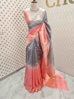 Tussar banarasi with double shade and flower plant like border design - Image 12