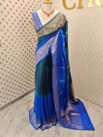 Tussar banarasi with double shade and floral,leafy jaal design on border - Image 3