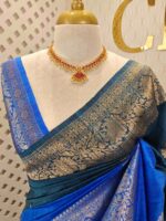 Tussar banarasi with double shade and floral,leafy jaal design on border - Image 2