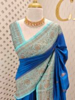 Tussar banarasi with floral, leafy jaal design and contrast border - Image 4