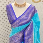 Tussar banarasi with floral, leafy jaal design and contrast border