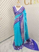Tussar banarasi with floral, leafy jaal design and contrast border - Image 3
