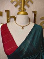 Tussar banarasi with round like flower motifs on the body and with contrast blouse - Image 8