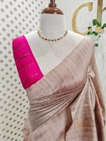 Tussar banarasi with round like flower motifs on the body and with contrast blouse - Image 11