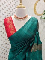 Tussar banarasi with round like flower motifs on the body and with contrast blouse - Image 14