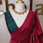 Tussar banarasi with round like flower motifs on the body and with contrast blouse