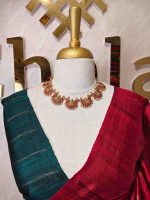 Tussar banarasi with round like flower motifs on the body and with contrast blouse - Image 2