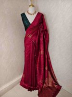 Tussar banarasi with round like flower motifs on the body and with contrast blouse - Image 3