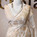 Tissue saree with large variety flowers and leaf motifs boarder