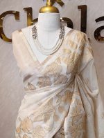 Tissue saree with large variety flowers and leaf motifs boarder