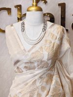 Tissue saree with large variety flowers and leaf motifs boarder - Image 2