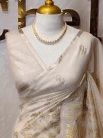 Tissue saree with prominent detailed floral motifs running vertically - Image 2