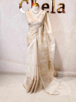 Tissue saree with prominent detailed floral motifs running vertically - Image 3