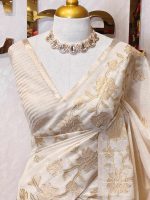 Tissue saree with elegant small flower motifs on the boarder of the saree - Image 2