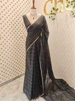 Tisse saree with stripes on the body along with sequins work - Image 12