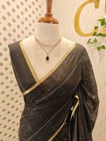 Tisse saree with stripes on the body along with sequins work - Image 11