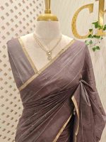 Tisse saree with stripes on the body along with sequins work - Image 8