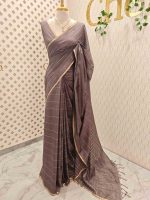 Tisse saree with stripes on the body along with sequins work - Image 9