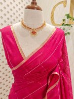 Tisse saree with stripes on the body along with sequins work - Image 5